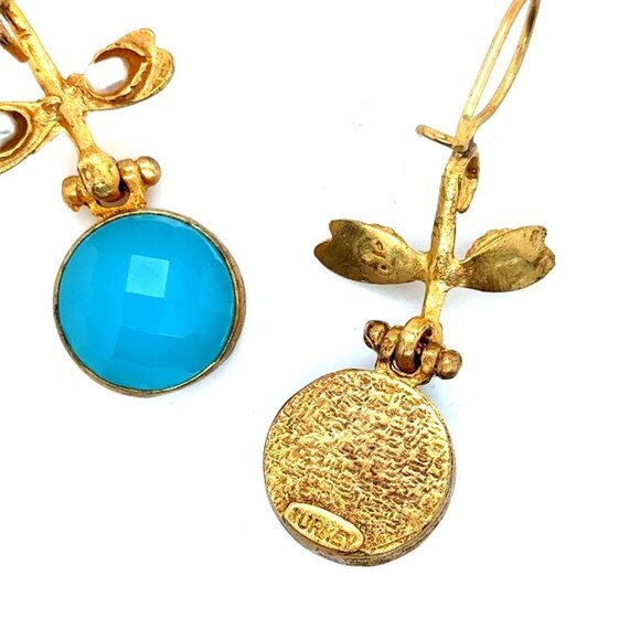 Turkey Gold Blue Stone with Pearls Earrings - Picture 4 of 6